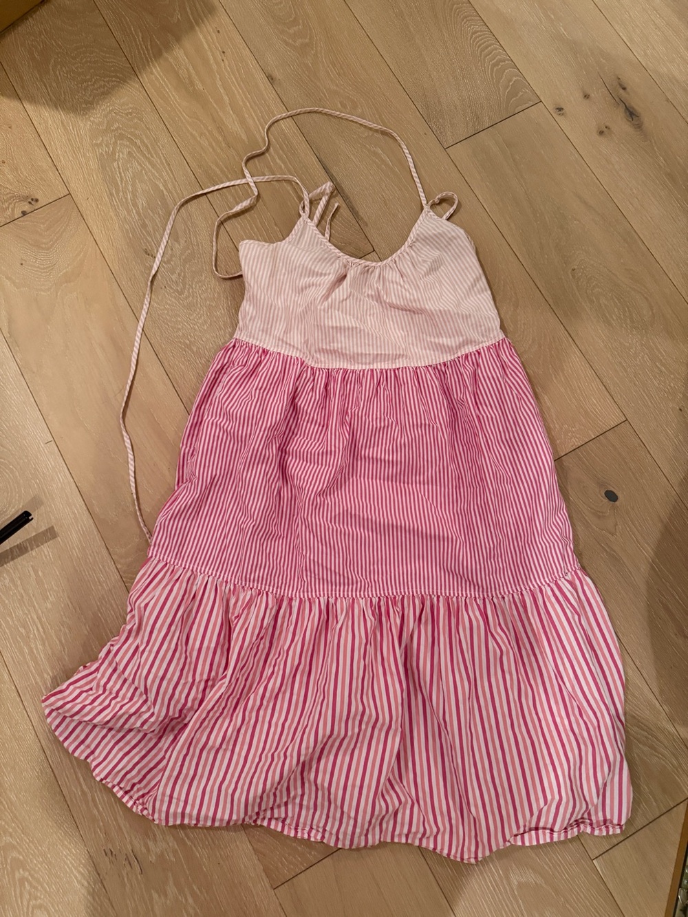 Women’s Pink Striped Midi Sundress with Spaghetti Straps